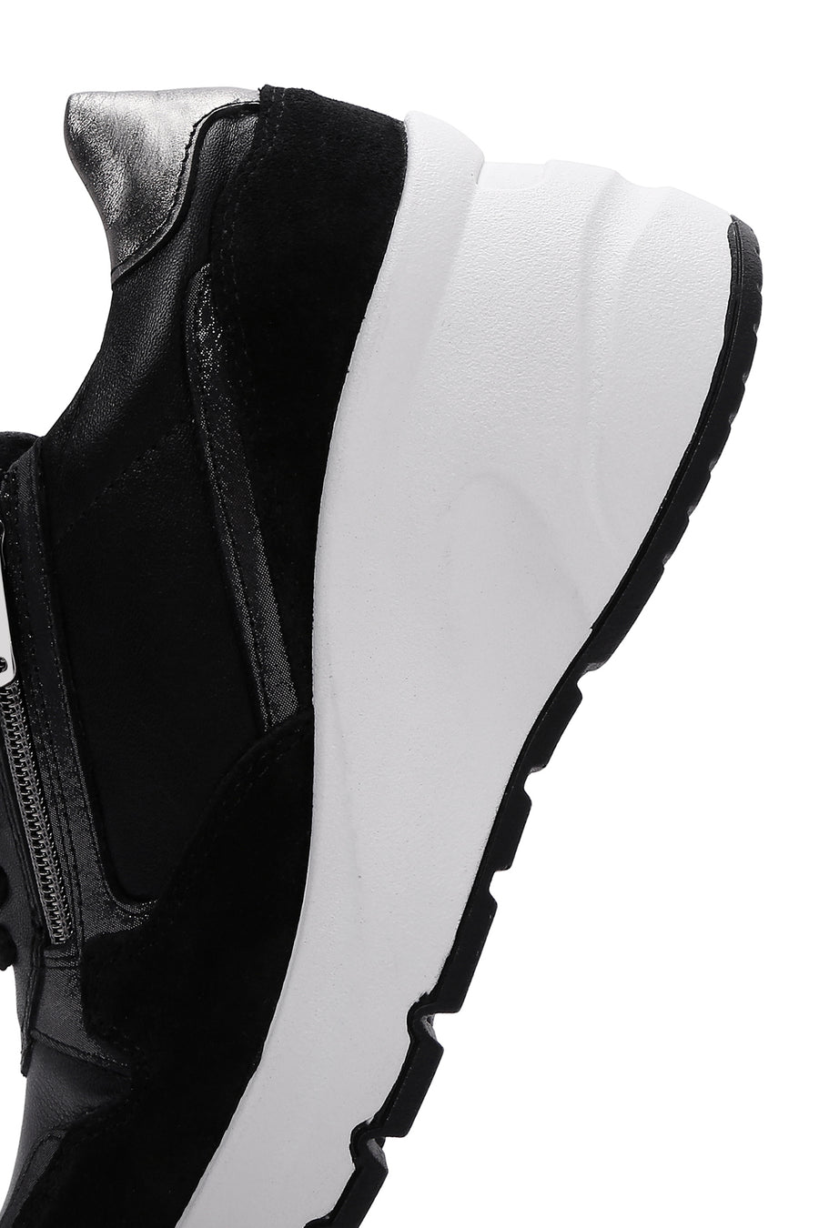 Women's Black Lace-Up Zipper Detailed Wedge Heel Leather Sneakers