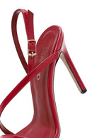 Women's Red Ankle Buckle High Thin Heel Patent Leather Sandals | Derimod