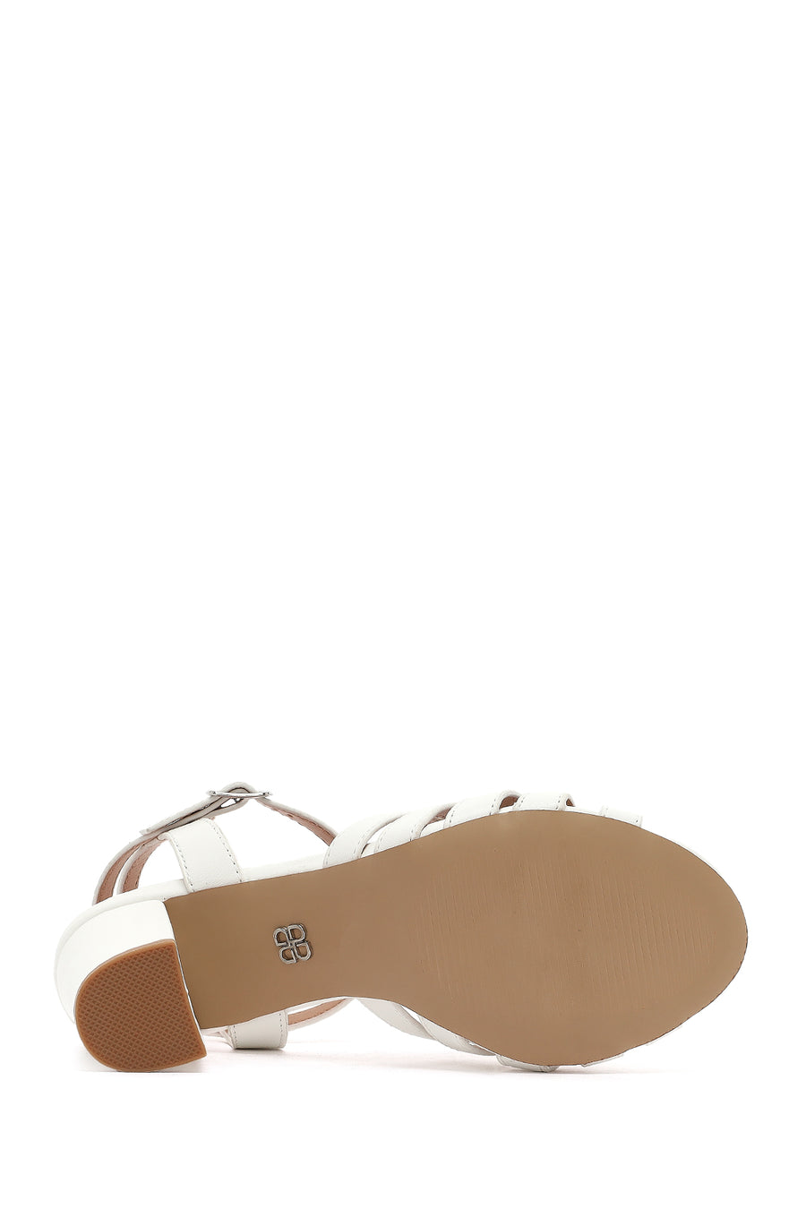 Women's White Ankle Strap Chunky Heel Sandals