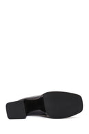 Woman Black Chunky Heels Leather Loafer | Derimod