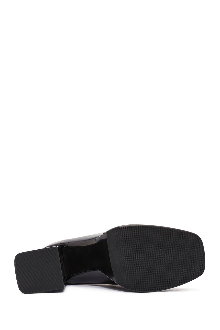 Woman Black Chunky Heels Leather Loafer