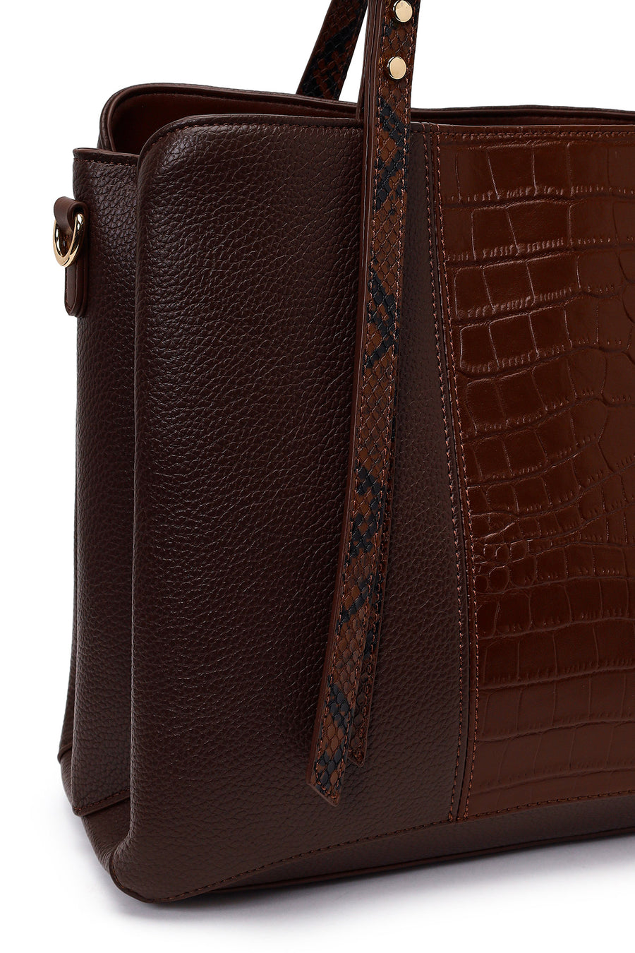 Woman Brown Long-Strap Patterned Shoulder Bag