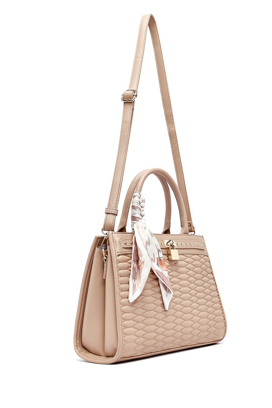Women's Cream Long Strap Quilted Handbag