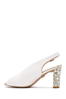 Women's White Back Strap Stoned Thick Heel Sandals | Derimod