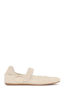 Women's Cream Strapped Leather Sport Ballet Flats | Derimod