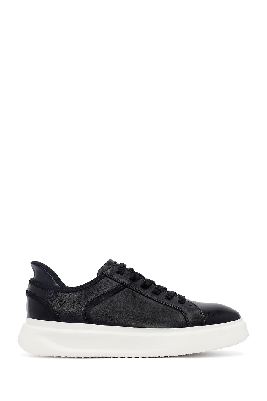 Men's Black Lace-Up Thick-Soled Leather Sneaker 25WFD694318 | Derimod