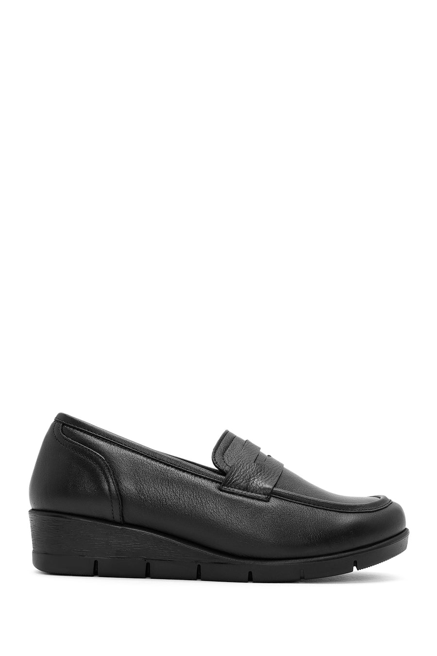 Women's Black Wedge Heel Leather Comfort Loafer 24WFD236918 | Derimod