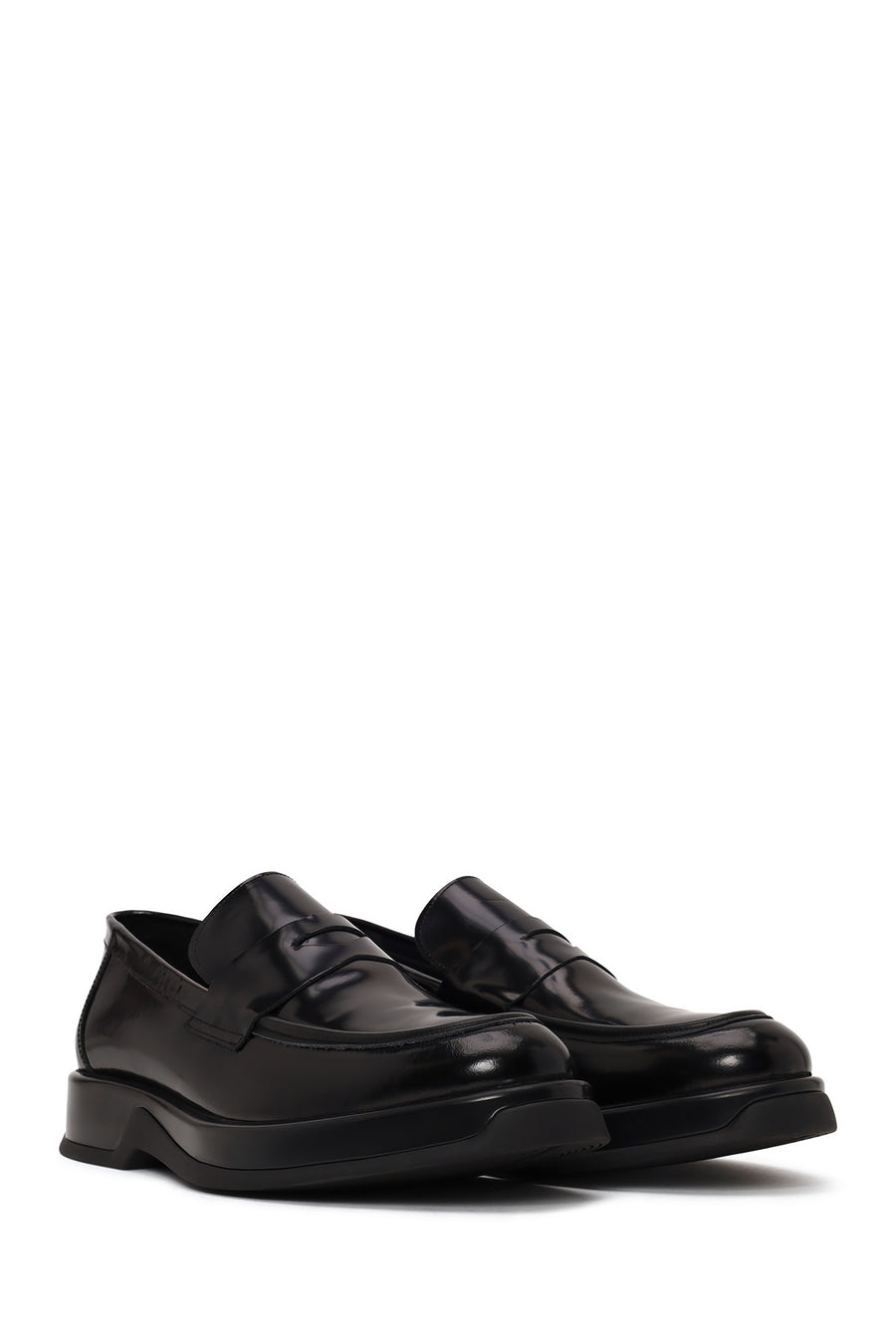 Male Black Thick-Soled Leather Casual Loafer