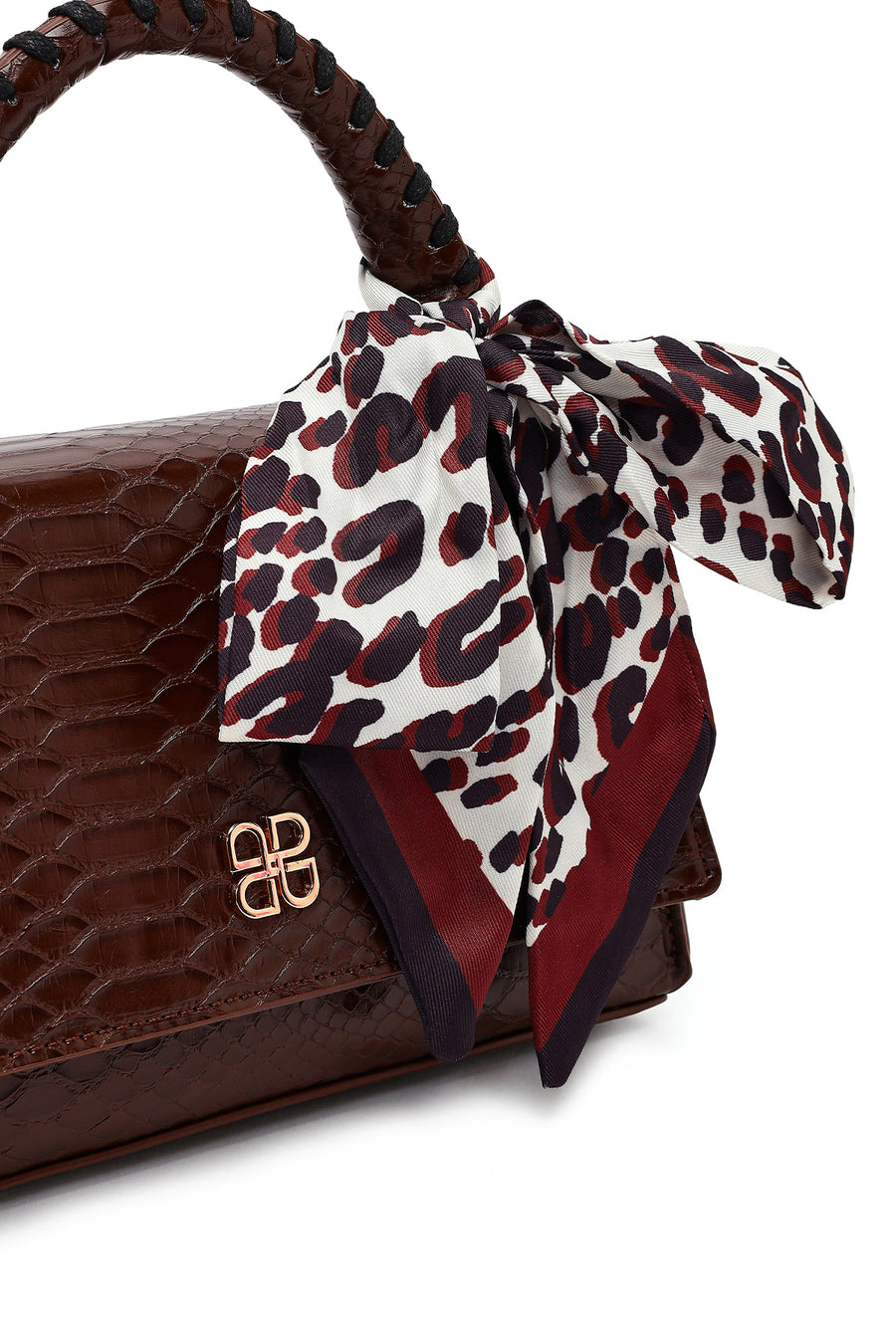 Woman Brown Long-Strap Croc-Pattern Classic Shoulder Bag