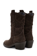 Woman Brown Short Chunky Heeled Suede Cowboy Boots | Derimod