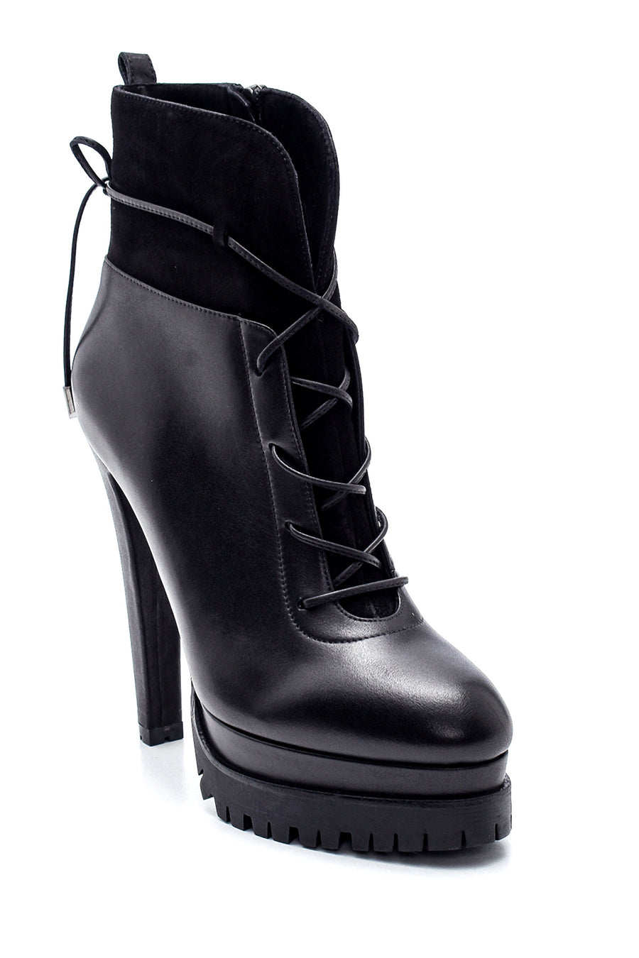 Women's Leather Platform Heeled Boots