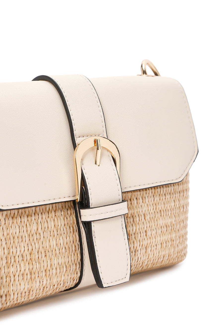 Woman White Long-Strap Straw Shoulder Bag