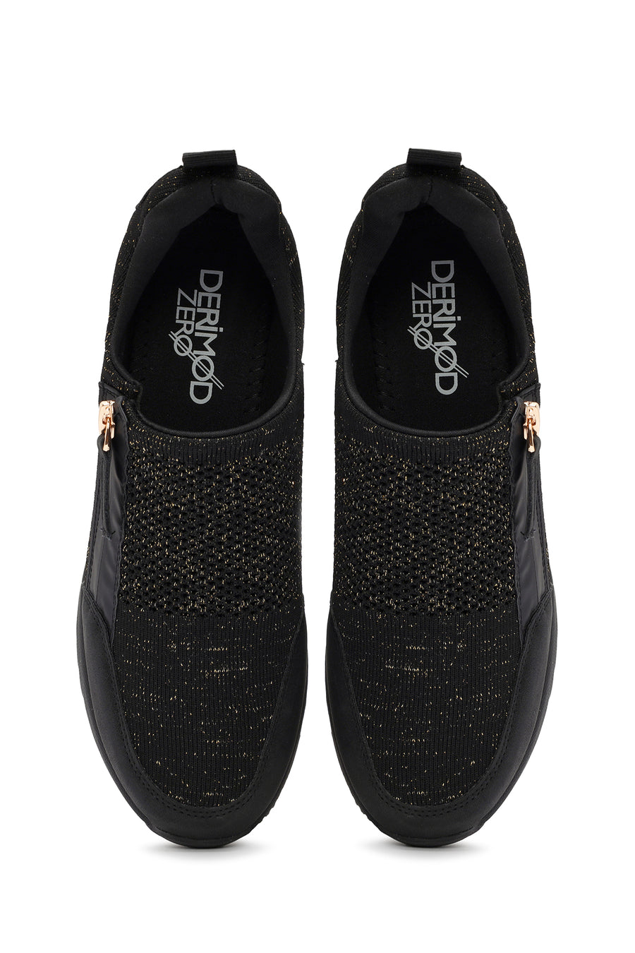 Derimod Zero Women's Black Zippered Wedge Heel Fabric Sneakers