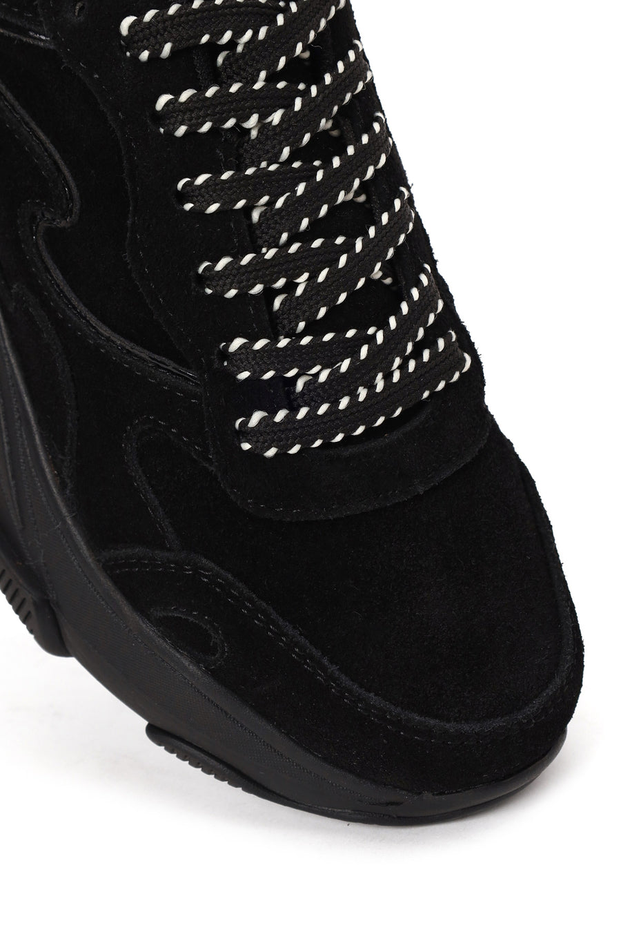 Kadın Siyah Bağcıklı Kalın Tabanlı Süet Deri Sneaker