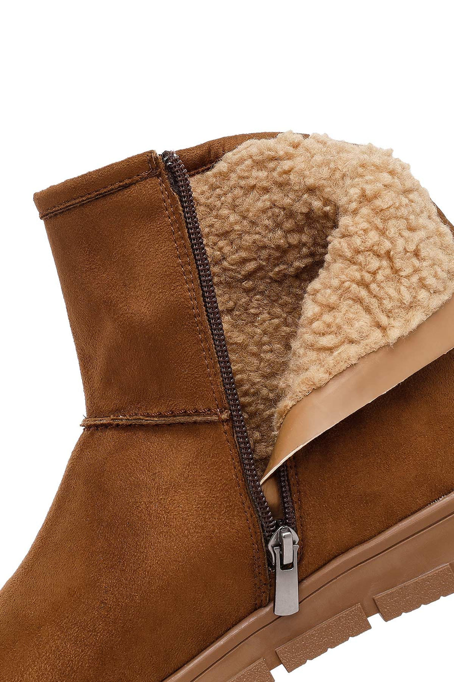 Women's Tan Zippered Suede Teddy Boot