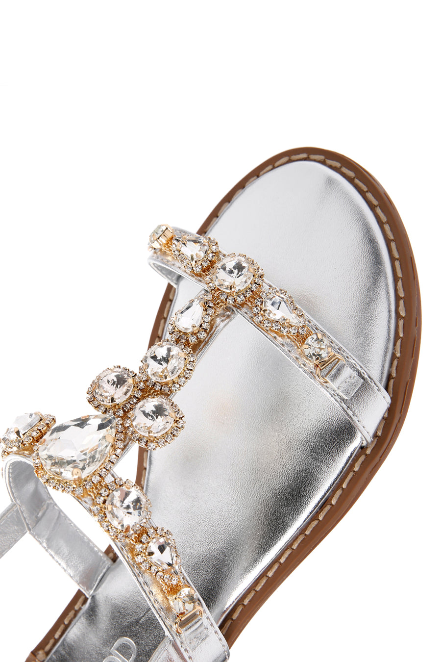 Women's Silver Ankle Strap Stone Sandals