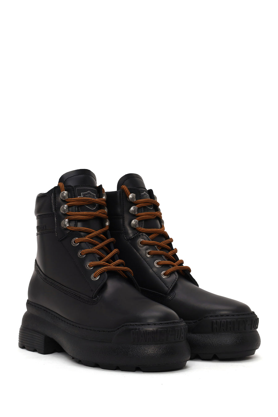 Harley Davidson Woman Black Kitrich Lace-Up Thick-Soled Leather Combat Boots