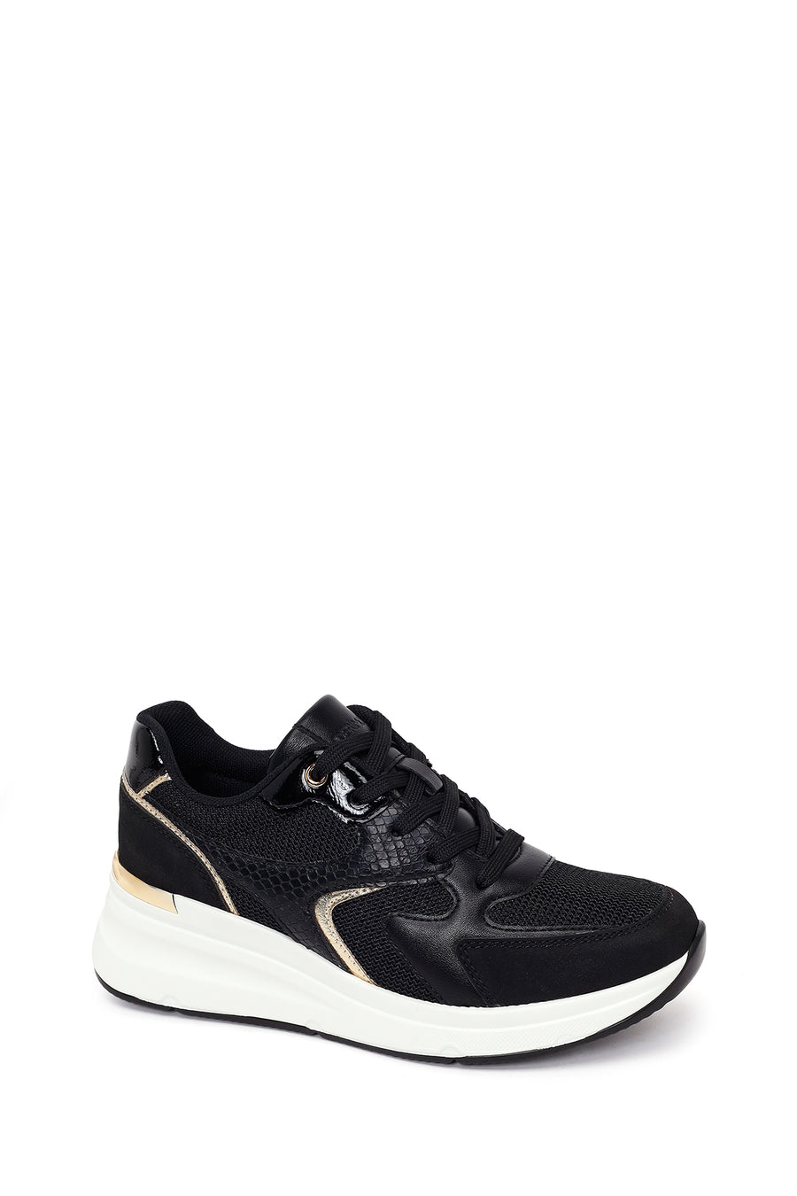 Woman Black Lace-Up Wedge Sneaker