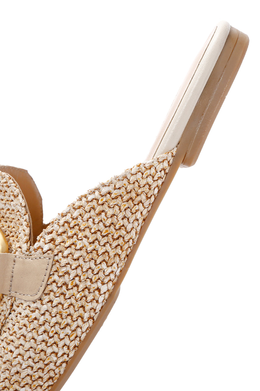 Women's Beige Buckle Detailed Straw Leather Slippers