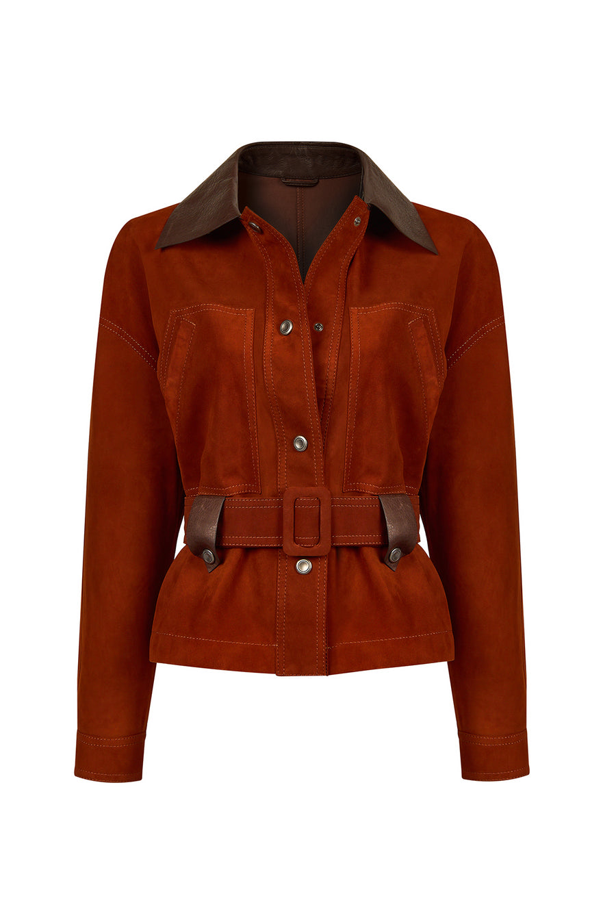 Capri Woman Cinnamon Shirt Collar Short Suede Leather Jacket