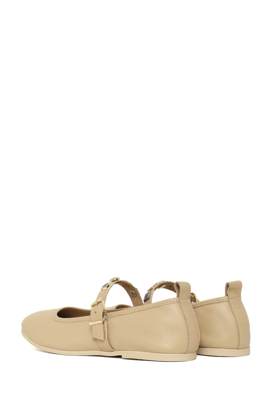Women's Cream Buckled Leather Ballerinas
