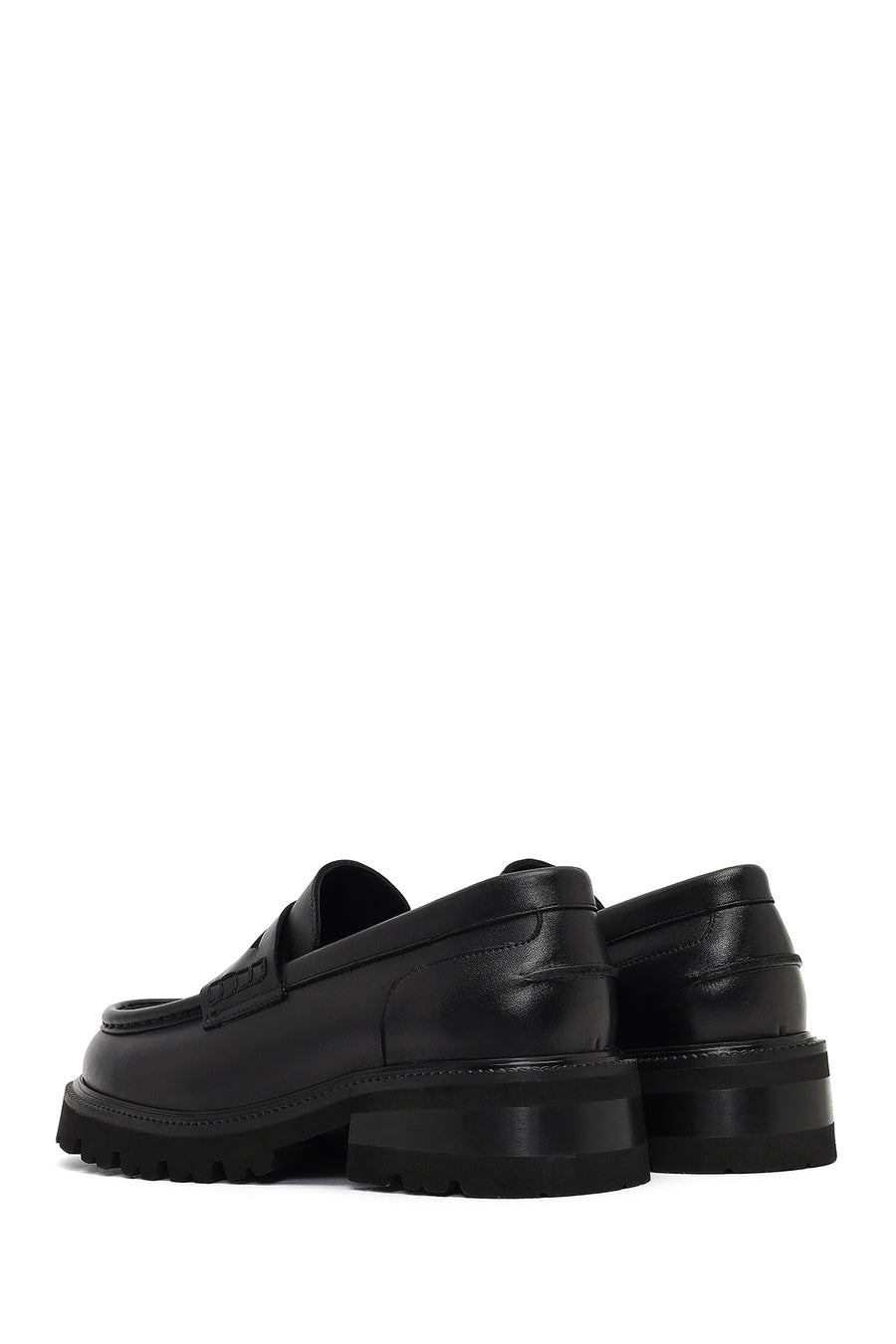 Woman Black Thick-Soled Leather Masculine Loafer