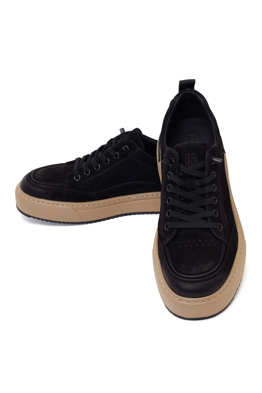 Erkek Siyah Bağcıklı Kalın Tabanlı Nubuk Deri Sneaker