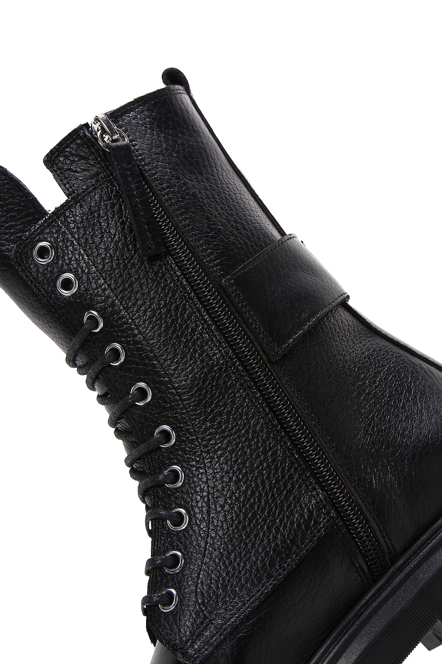 Women's Black Leather Buckle Zippered Boots
