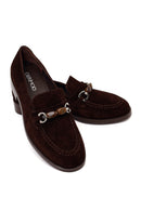 Woman Brown Buckled Suede Masculine Loafer | Derimod