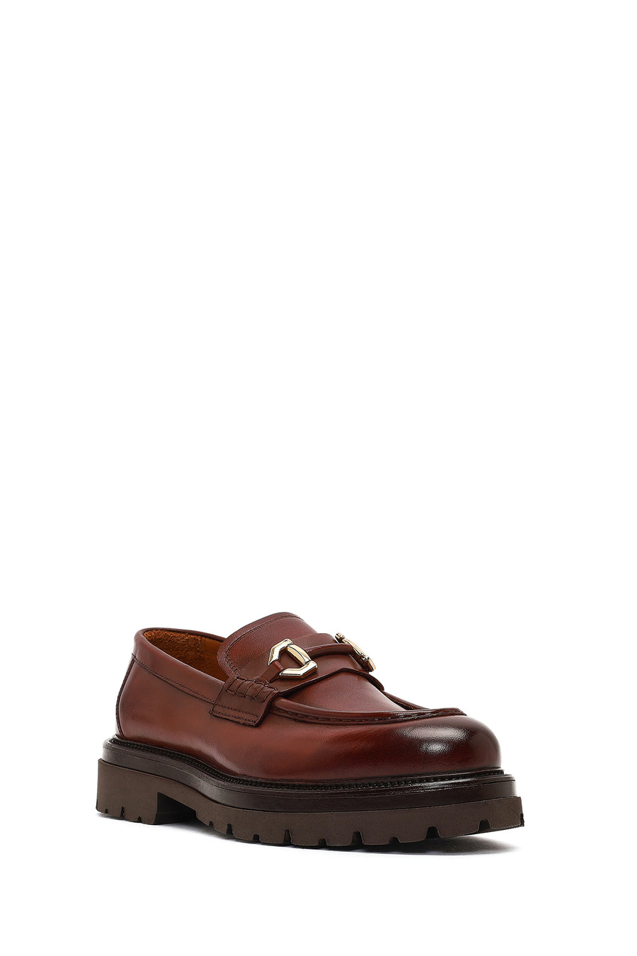 Men's Brown Buckled Thick-Soled Leather Loafer