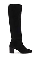 Woman Black Thick-Heeled Suede Boots | Derimod