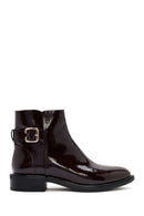 Women's Burgundy Zippered Patent Leather Boots | Derimod