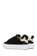Women's Black Lace-up Leather Sneaker with Accessory Detail | Derimod