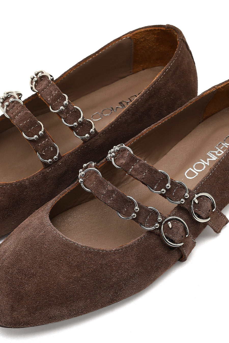 Women's Mink Double Buckle Suede Leather Ballet Flat