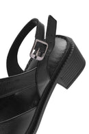 Women's Black Ankle Buckle Low Heel Leather Sandals | Derimod