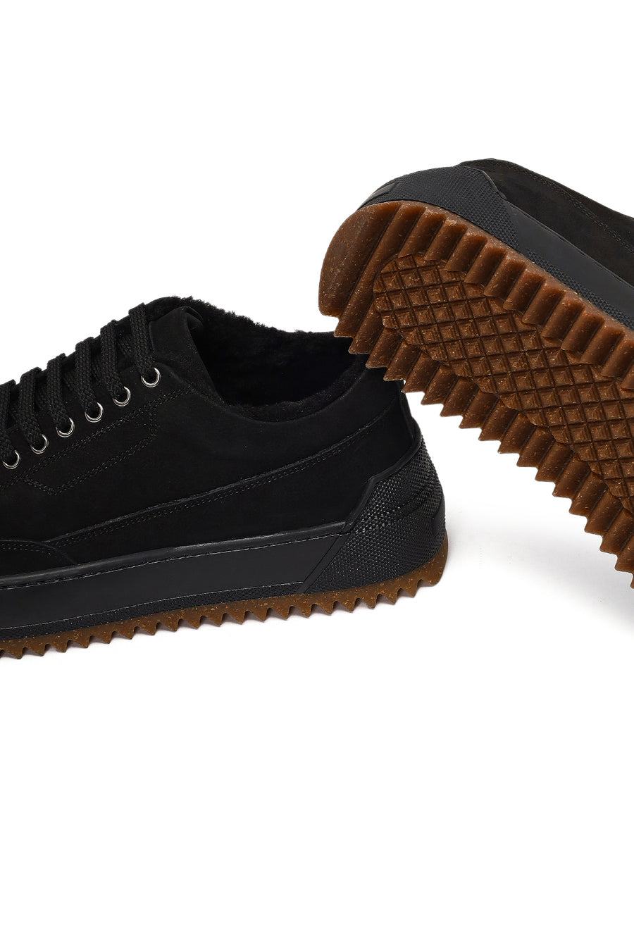 Erkek Siyah Bağcıklı Kalın Tabanlı Nubuk Deri Sneaker