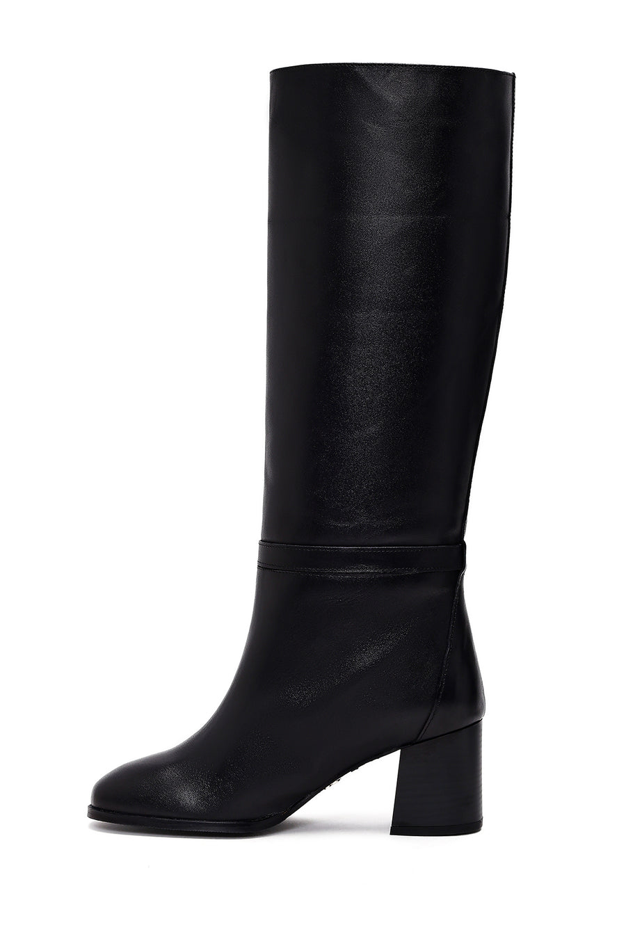 Women's Black Thick Heel Leather Boots