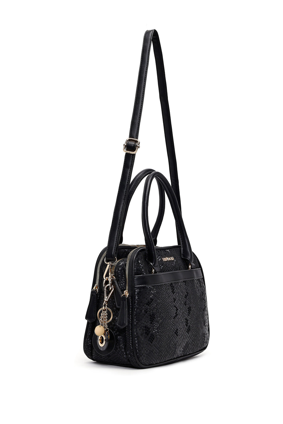 Woman Black Long-Strap Printed Shoulder Bag