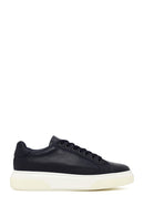 Erkek Lacivert Bağcıklı Kalın Tabanlı Deri Sneaker | Derimod