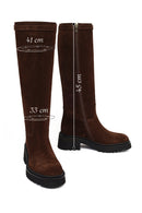 Women's Brown Zip-Up Chunky Sole Suede Leather Boots | Derimod