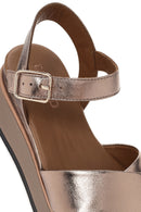Women's Bronze Ankle Strap Chunky Sole Metallic Leather Sandals | Derimod