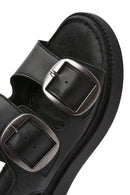Women's Black Thick Soled Leather Comfort Sandals | Derimod