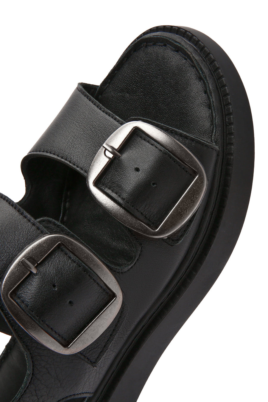 Women's Black Thick Soled Leather Comfort Sandals