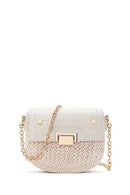 Women's Cream Long Strap Braided Mini Crossbody Bag | Derimod