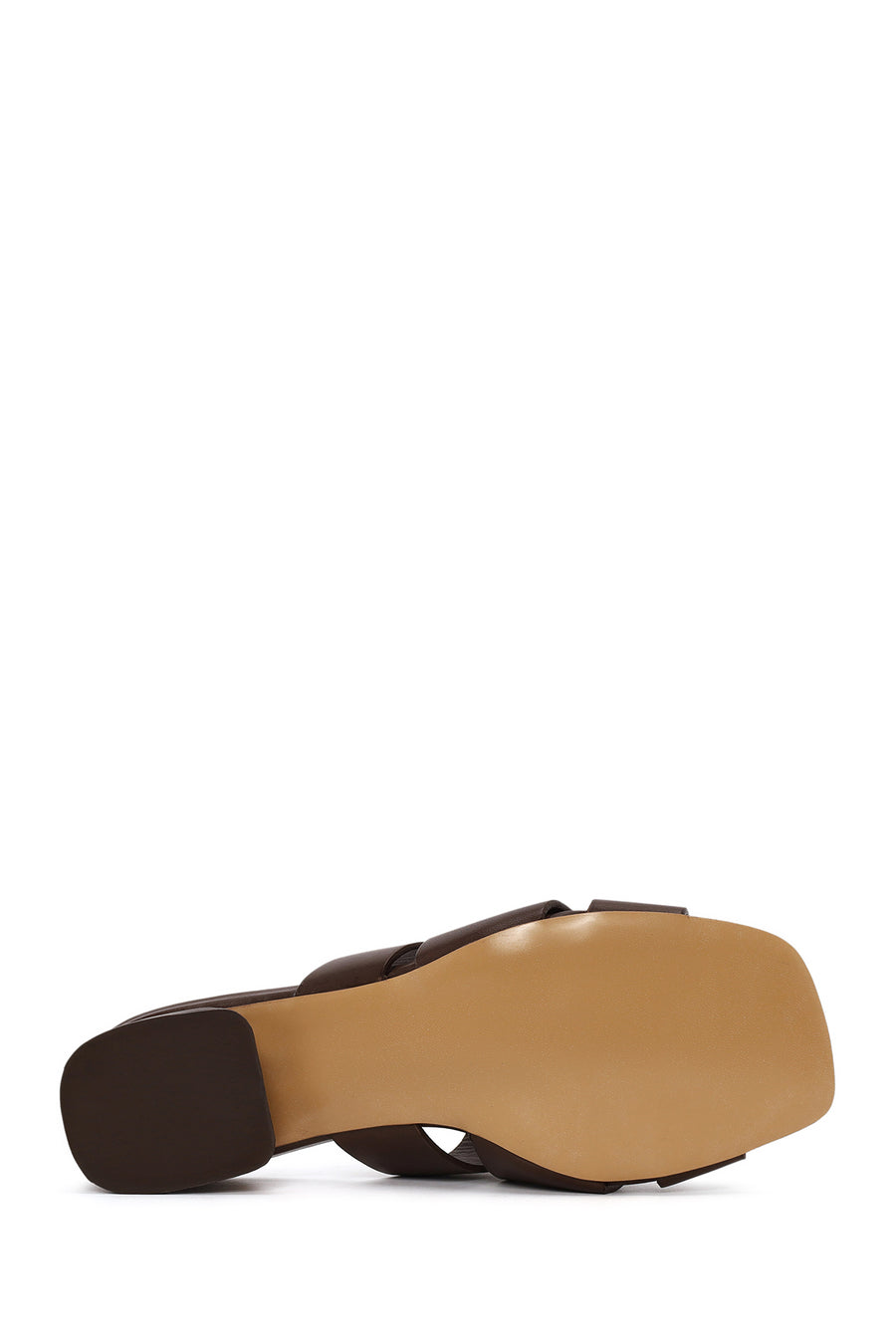 Woman Brown Short Thick-Heeled Leather Slipper