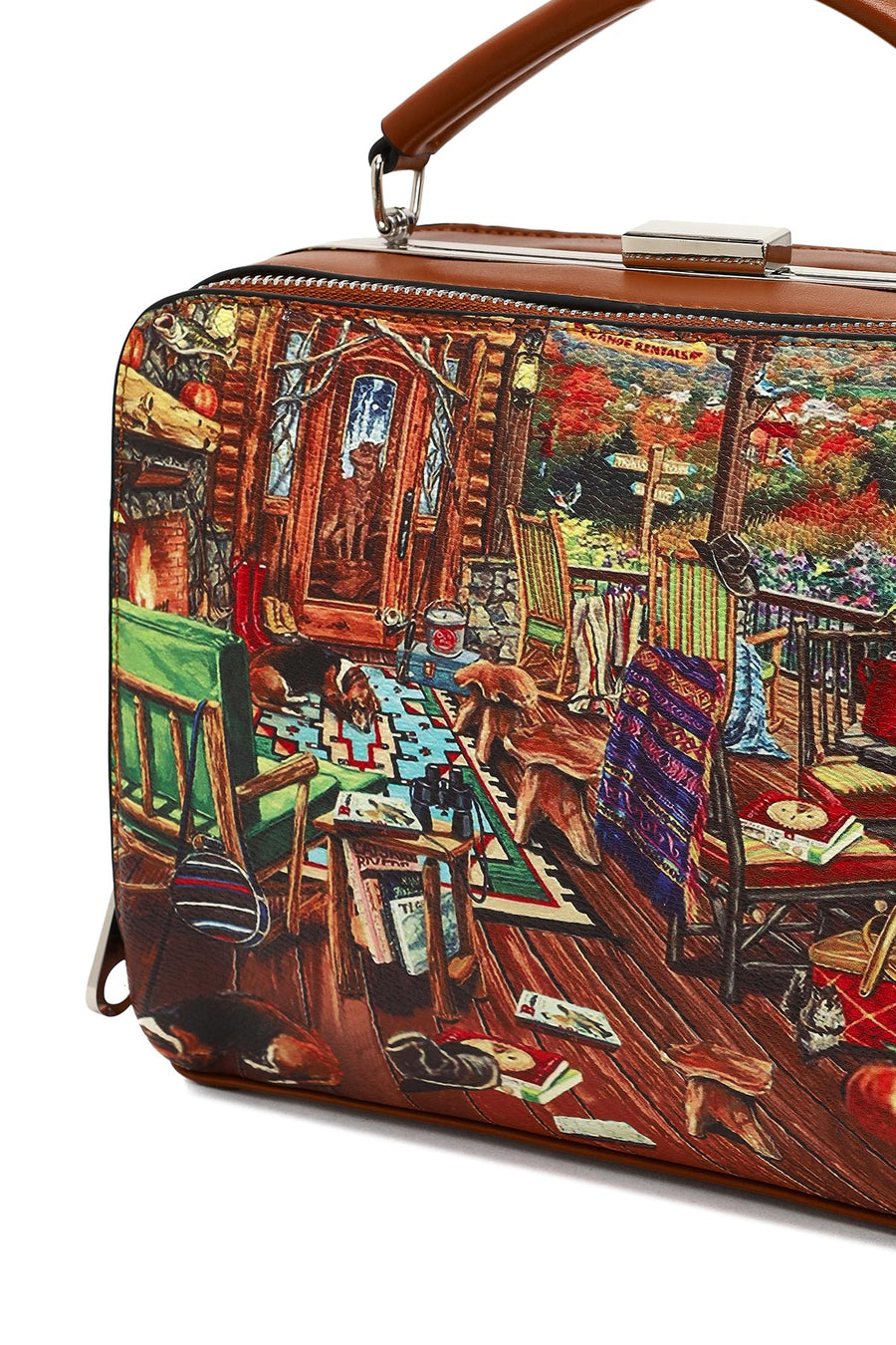 Woman Tan Long-Strap Patterned Shoulder Bag