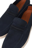Male Navy Nubuck Leather Loafer | Derimod