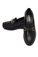 Woman Black Buckled Wedge Leather Comfort Loafer | Derimod