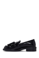 Women's Black Leather Tasseled Masculine Loafer | Derimod