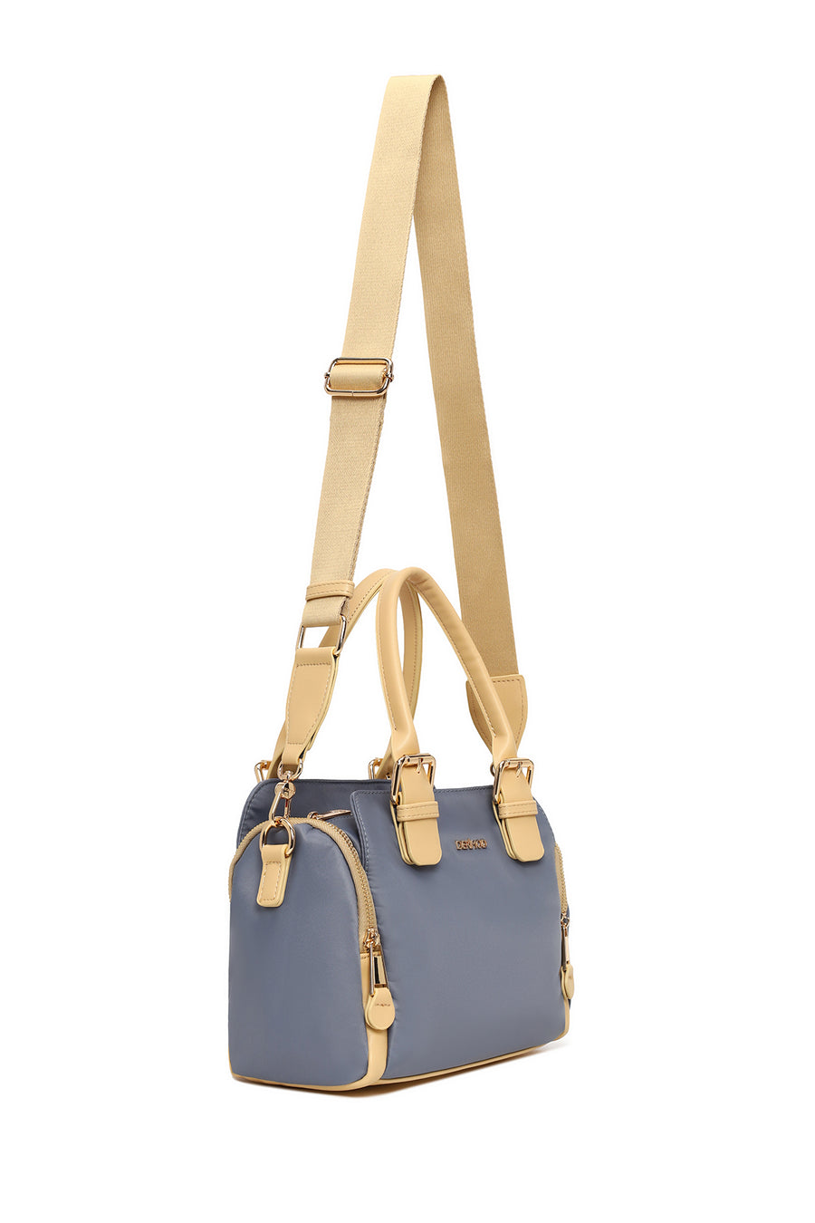 Woman Blue Long-Strap Fabric Shoulder Bag